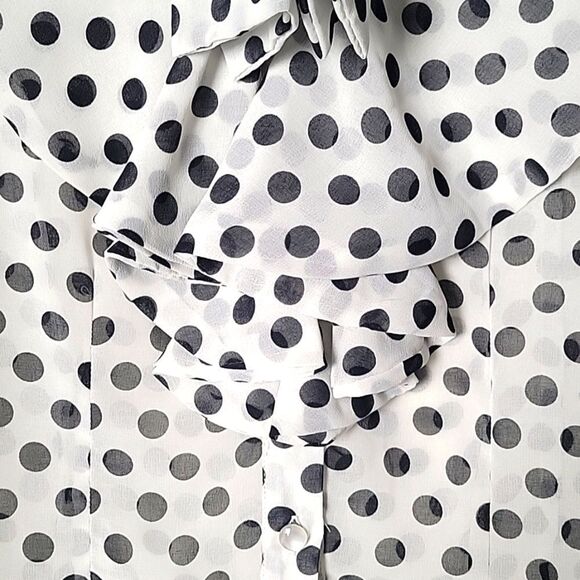 NWT XS S Ruffle Dot Black Victorian Long Sleeve Blouse Bow High Neck Tie Blouse - Picture 9 of 12